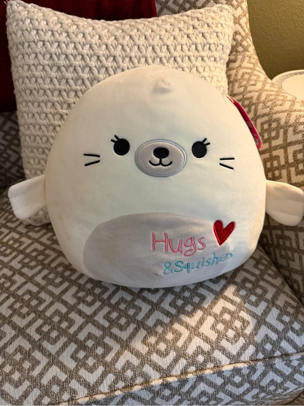 Squishmallows Cream Seal Plush with Embroidered Heart & 'Hugs & Squishes'